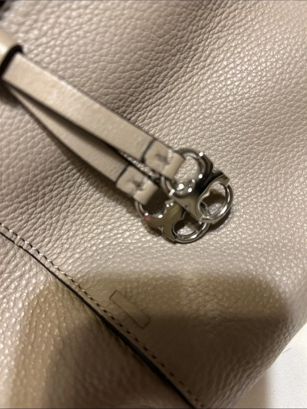 Tory Burch Pebbled Leather Satchel in Taupe Gray